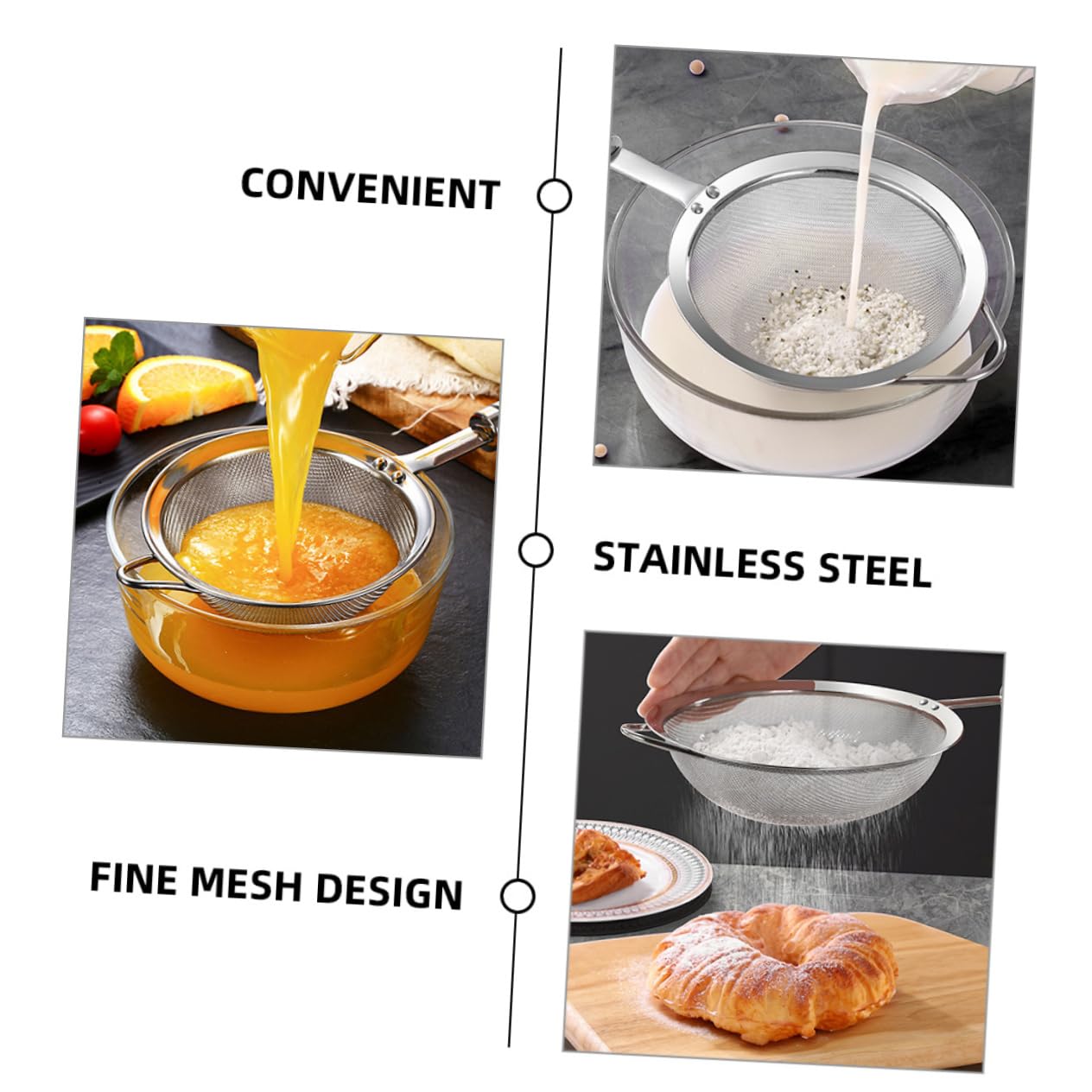Setaccio per Farina a Maglia fine in Acciaio Inossidabile con Manico per setacciare e drenare la Cucina - Colino Multiuso per Forniture Alimentari, Cottura e Cottura al Forno