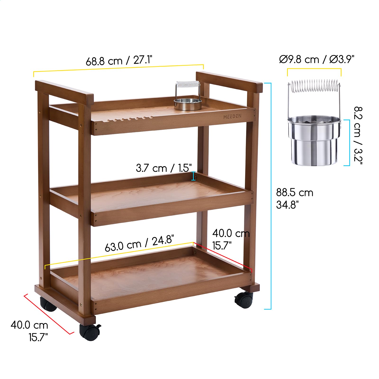 MEEDEN 3-poziomowy wielofunkcyjny organizer do przechowywania koszyków, lite drewno bukowe Studio Cart Art Taboret Taboret z kółkami Caster dla artystów