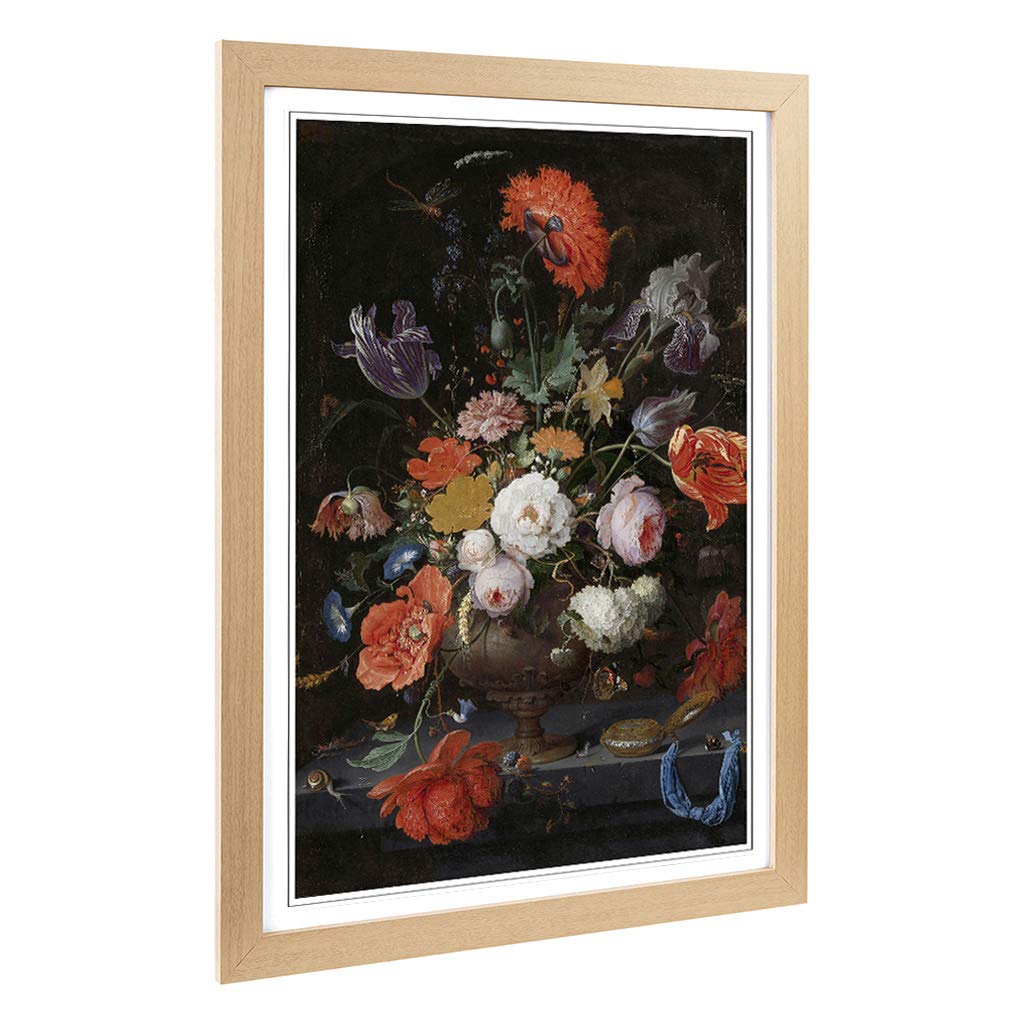 Big Box Art Framed Print of Abraham Mignon Still Life Flowers Snails Design | Wall Art Picture | Home Decor for Kitchen, Living Room, Bedroom, Hallway, Oak, A2 / 24.5x18 Inch / 62x45cm