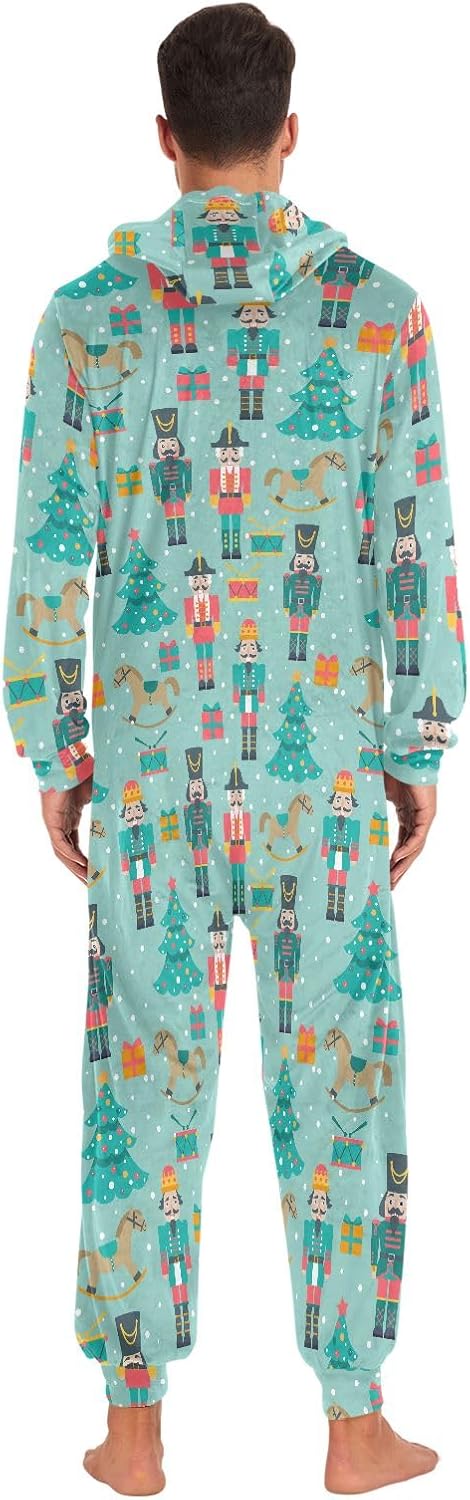 ODAWA Christmas Nutcrackers Trees Onesie Adult Pajamas for Women Men One-Piece Pajama Jumpsuits Zip Front S