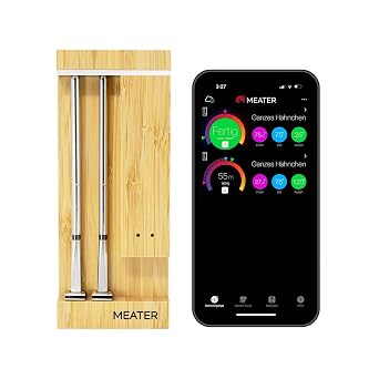 MEATER Pro Duo: Smart Meat Thermometer Digital 550°C Heat Resistance Long Range Certified Accuracy BBQ Oven Grill Smoker Fryer Fryer 50+ Recipes in App