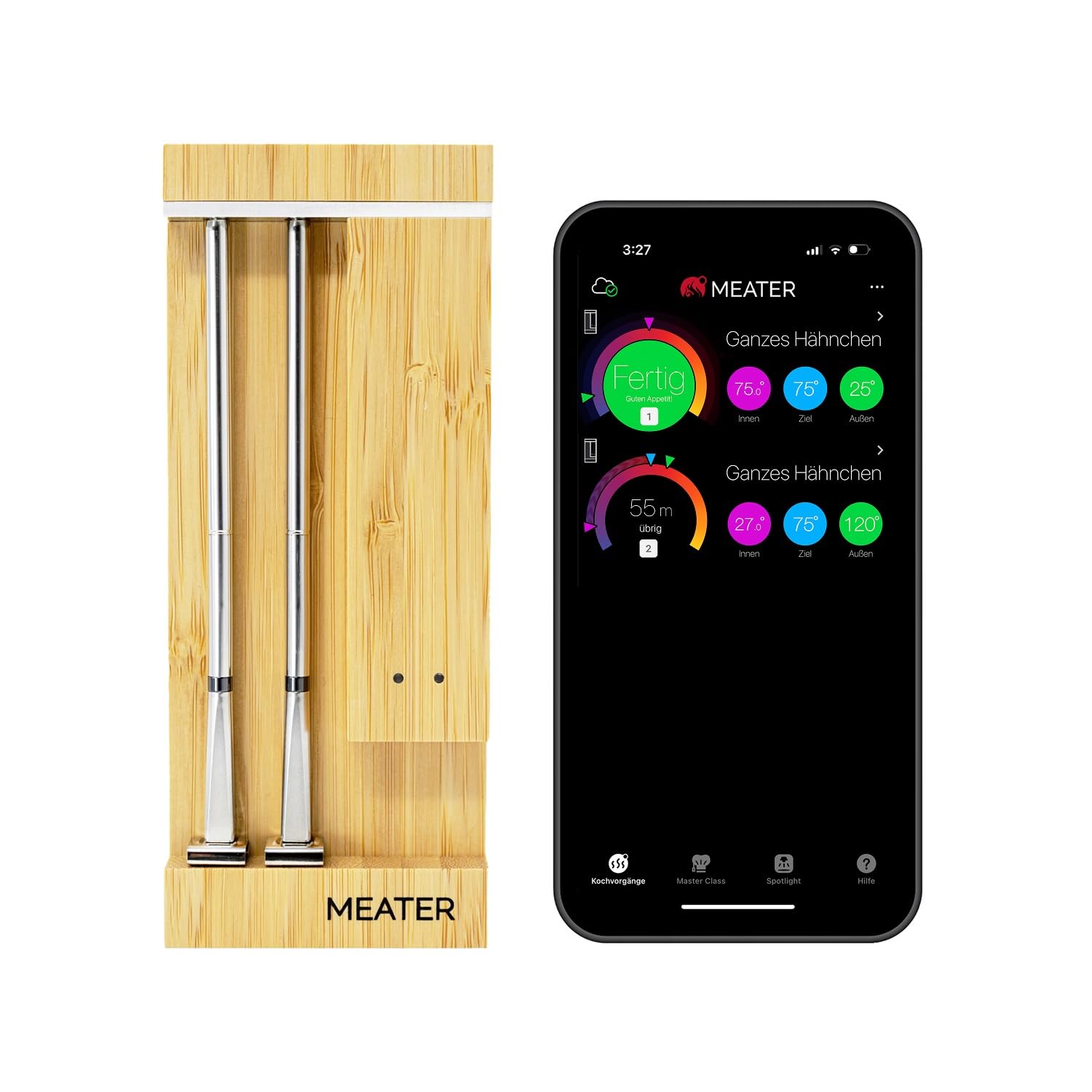 MEATER Pro Duo: Smart Meat Thermometer Digital | 550°C Hitzebeständigkeit | Große Reichweite | Zertifizierte Genauigkeit | BBQ, Ofen, Grill, Smoker, Fritteuse, Friteuse | 50+ Rezepte in App