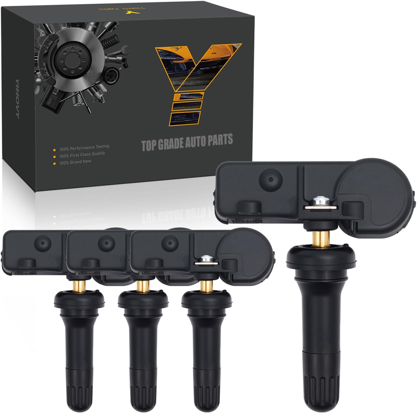 Pre-Programmed TPMS Sensor Tire Pressure Monitoring Sensor DE8T-1A180-AA fit for Ford C-Max Edge Escape Expedition Explorer F150 Flex Ranger Focus Taurus, fit for Lincoln Town Car - 315MHz (4)