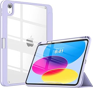 TiMOVO Case for iPad 10th Generation 2022, iPad 10 Case with Pencil Holder, Hybrid Slim Tri-fold Stand Protective Cover for iPad 10.9 inch, Smart Shell with Clear Back, Auto Wake/Sleep - Taro Purple