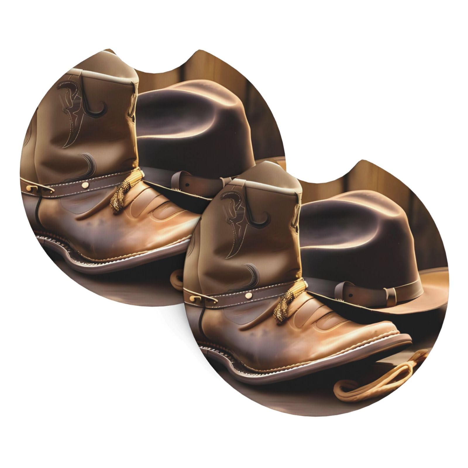 2 Pack Car Coaster for Cup Holders Cowboy Hat and Boots Car Cup Coaster 2.7" Neoprene Non-Slip Automotive Cup Mat Universal Auto Car Interior Accessories for Women Men Cup Pad