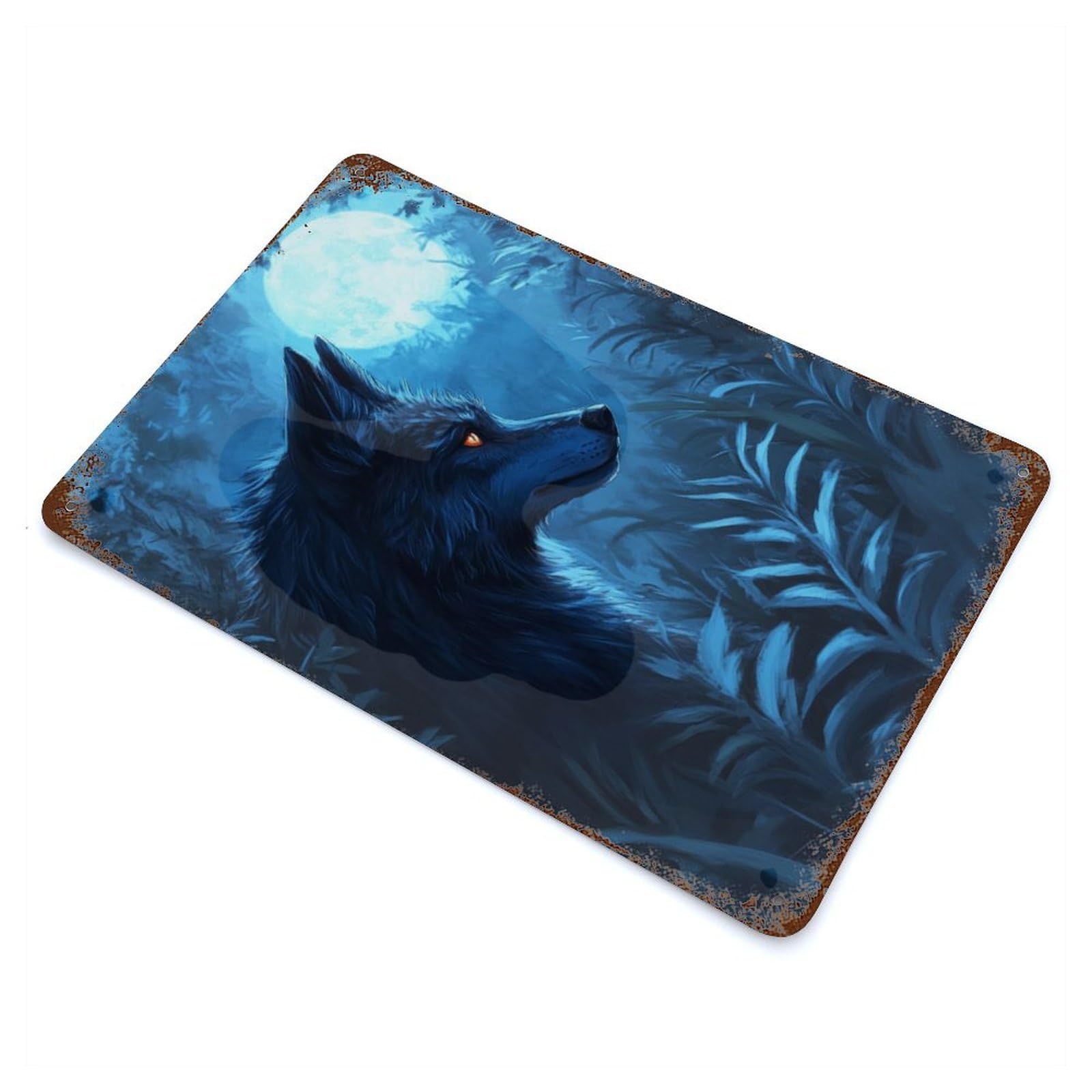 Rust Effect Wolf Under Moonlight Vintage Rust Metal Sign 11.8"x7.9", Classic Wall Plaque for Shed, Workshop And Garage Wall Decor