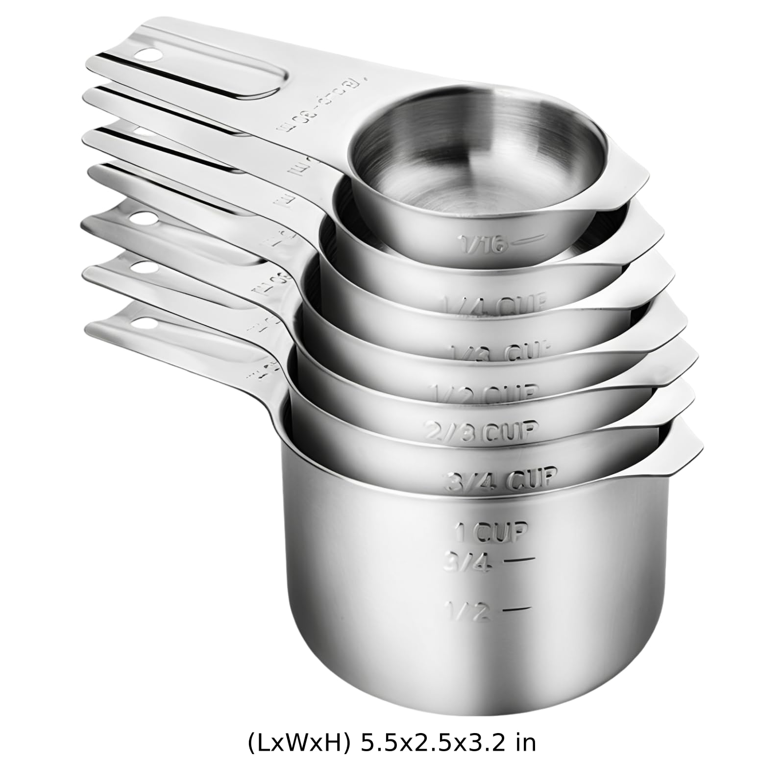 14-teiliges Messbecher- und Messlöffel-Set aus Edelstahl, Becher mit 8,1 oz und Löffel mit 0,5 oz, mit Nivellierer und Maßangaben für Küche und Backen, doppelt graviert für trockene und flüssige