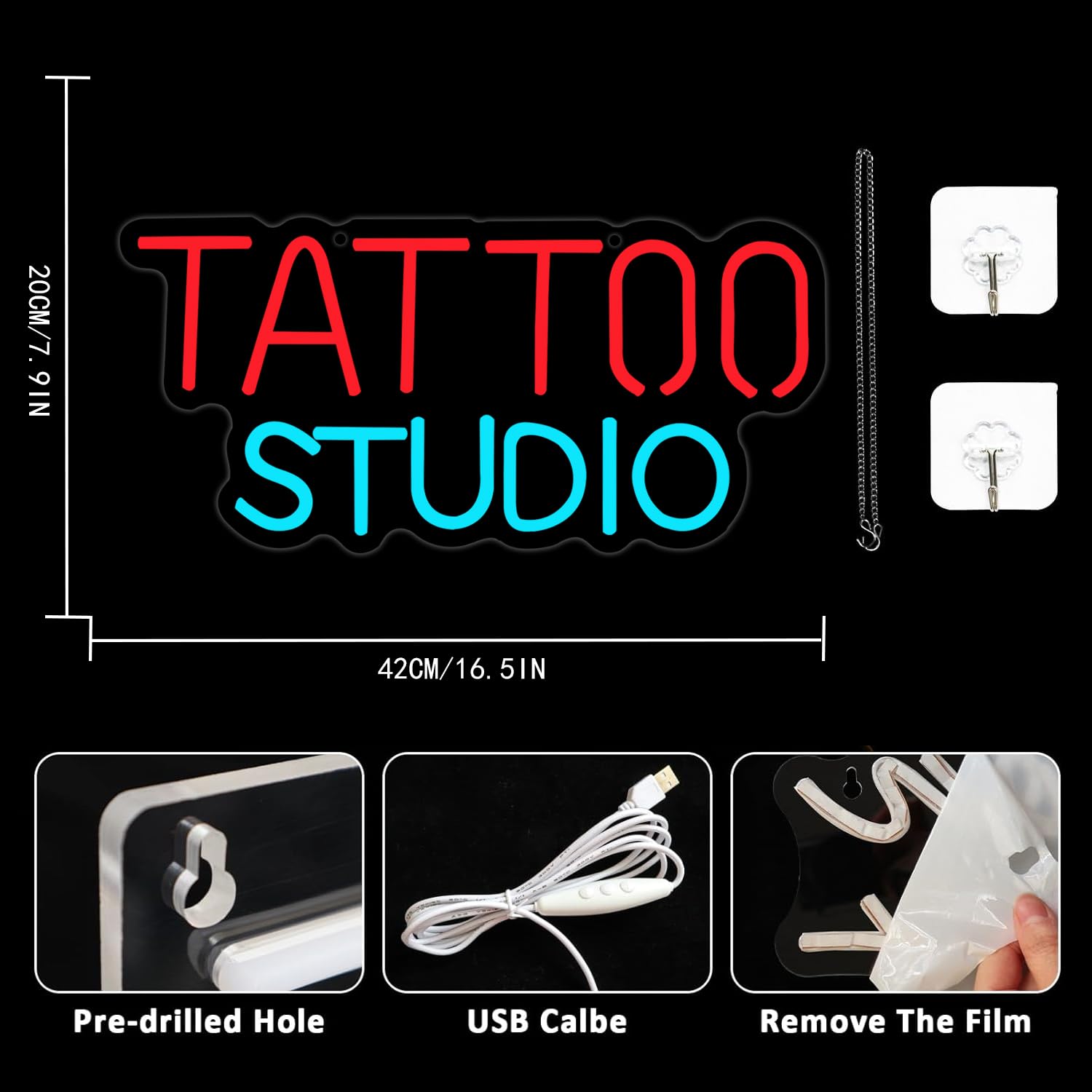 UExnkj-Y Tattoo Studio Neon Sign Dimmable Tattoo Neon Sign LED for Wall Decoration USB Letters Neon for Tattoo Salon Studio Shop Sign Tattoo - Image 3