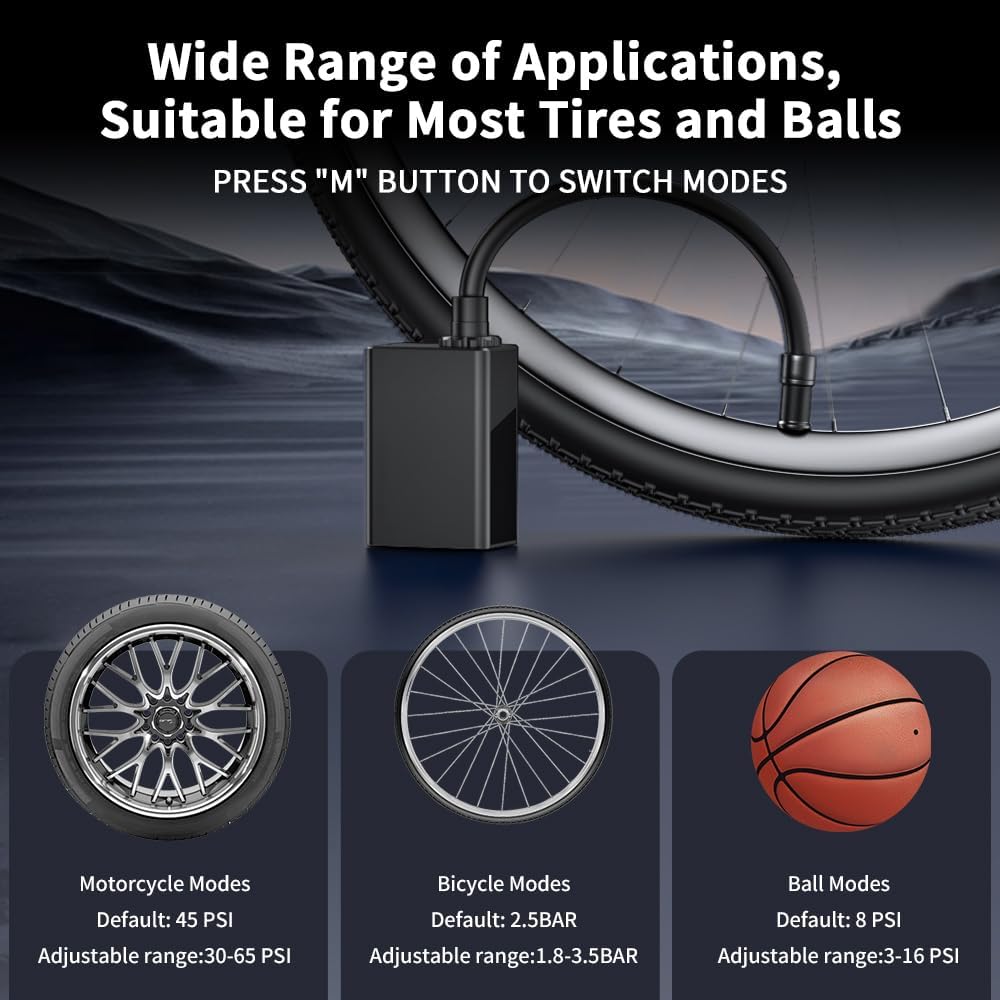 Mini Electric Bike Pump,120PSI Air Pump with Gauge, Auto Stop, Bicycle Pump Portable Rechargeable with Presta and Schrader Valve for Bike, E-Bike