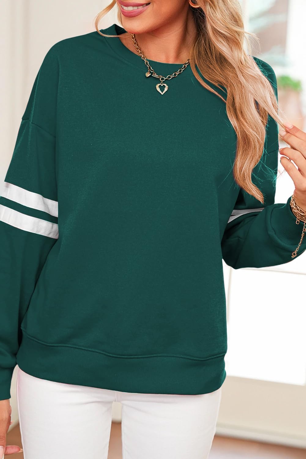 OCSTRADE Womens Pullover Sweatshirts Varsity Striped Long Sleeve Drop Shoulder Oversized Sweat Tops - Image 4