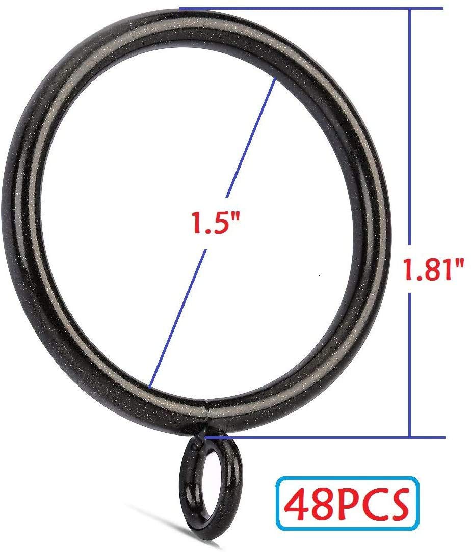 48 Pcs Dark Coffee 1.5-Inch Inner Diameter Metal Curtain Rings with Eyelets,Fits Up to 1 1/4-Inch Rod