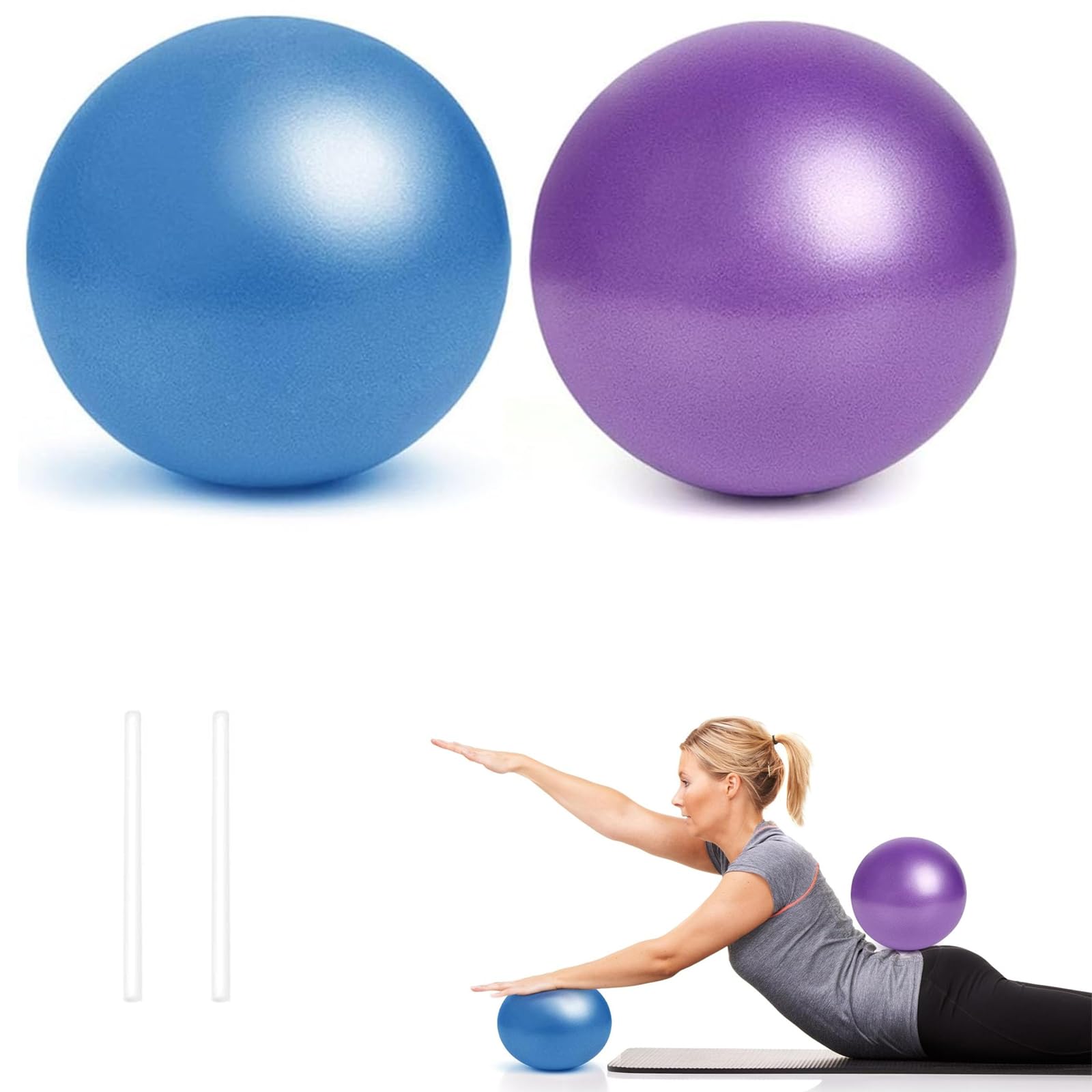 Palla da Ginnastica 2 Pezzi 25 cm, Blu e Viola, Mini Gym Ball per Yoga Pilates Fitness Allenamento Core Equilibrio Forza, Facile da trasportare e Utilizzare