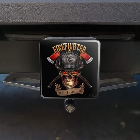 Firefighter Skull First in Last Out Fireman Tow Trailer Hitch Cover Plug
