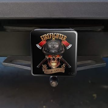 Firefighter Skull First in Last Out Fireman Tow Trailer Hitch Cover Plug