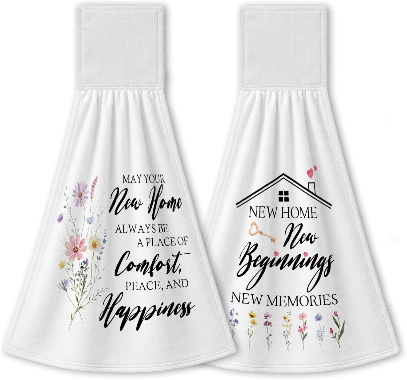 House Warming Gifts New Home Hanging Kitchen Dish Towels Set of 2, Floral New Home Blessing Housewarming Absorbent Hand Tie Towels Washcloth for Bathroom Washroom Spa Gym