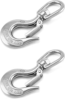 QWORK 2 Pack 304 Stainless Steel Slip Hooks with Safety Latch, 3/16" Chain Hook Clevis Hook, Crane Swivel Hook, Swivel Lifting Chain Hook, 1400lb Safety Hook for Chain, Cable