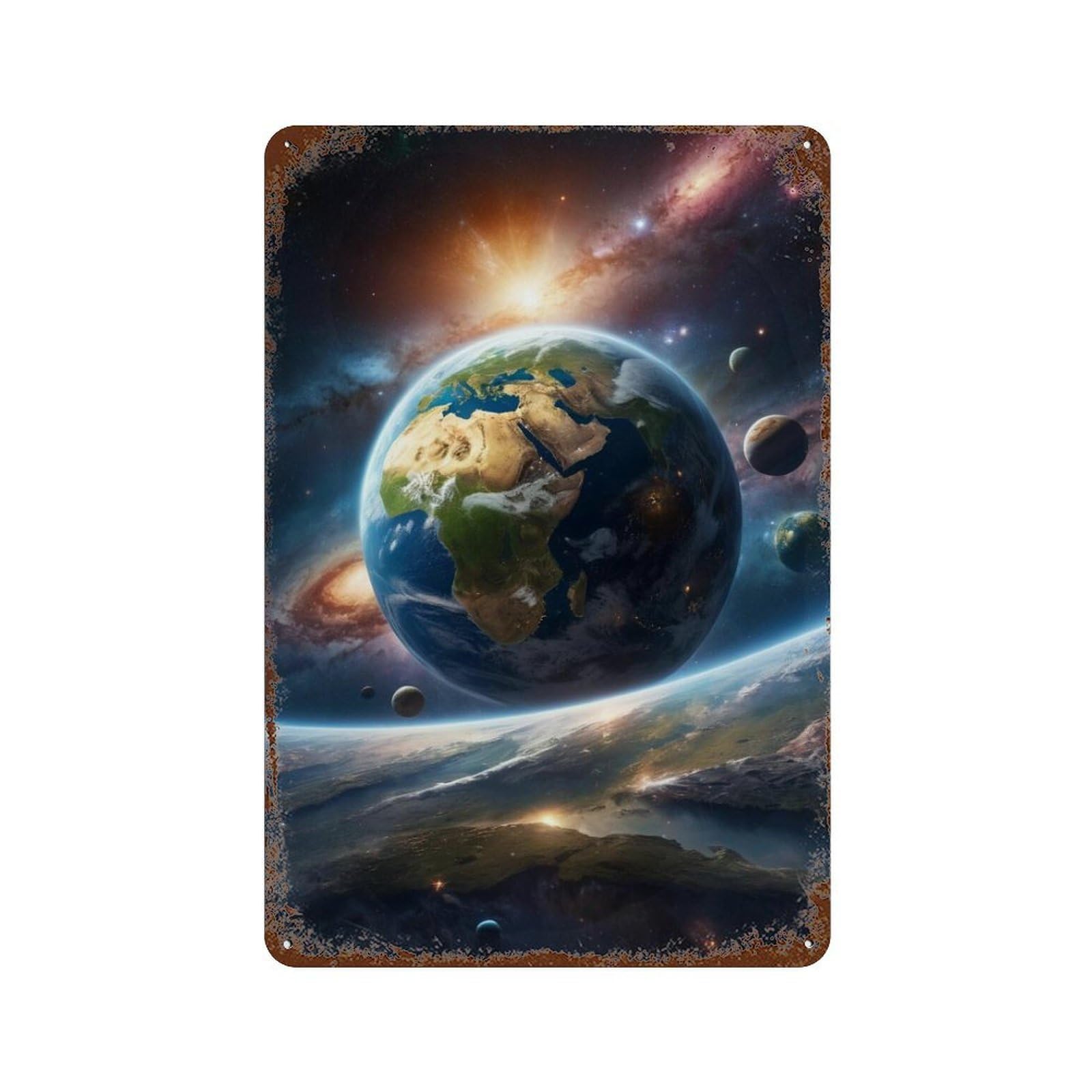 Earth from Space A Cosmic View Rustic Tin Plaque 11.8"x7.9", for Pub, Kitchen And Man Cave Decor, Vintage Wall Decor