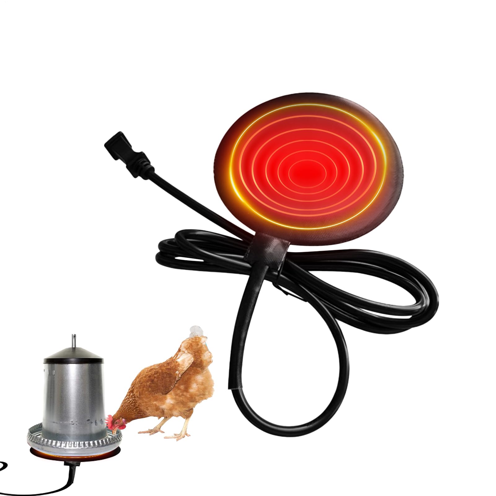 Chauffe-Eau pour Volaille, Base en Silicone 20W avec cordon de 180 cm, Base Chauffante pour Abreuvoir avec Thermostat, Maintient l’Eau Liquide en Hiver, Idéal pour Poules, Canards et Oiseaux de Ferme