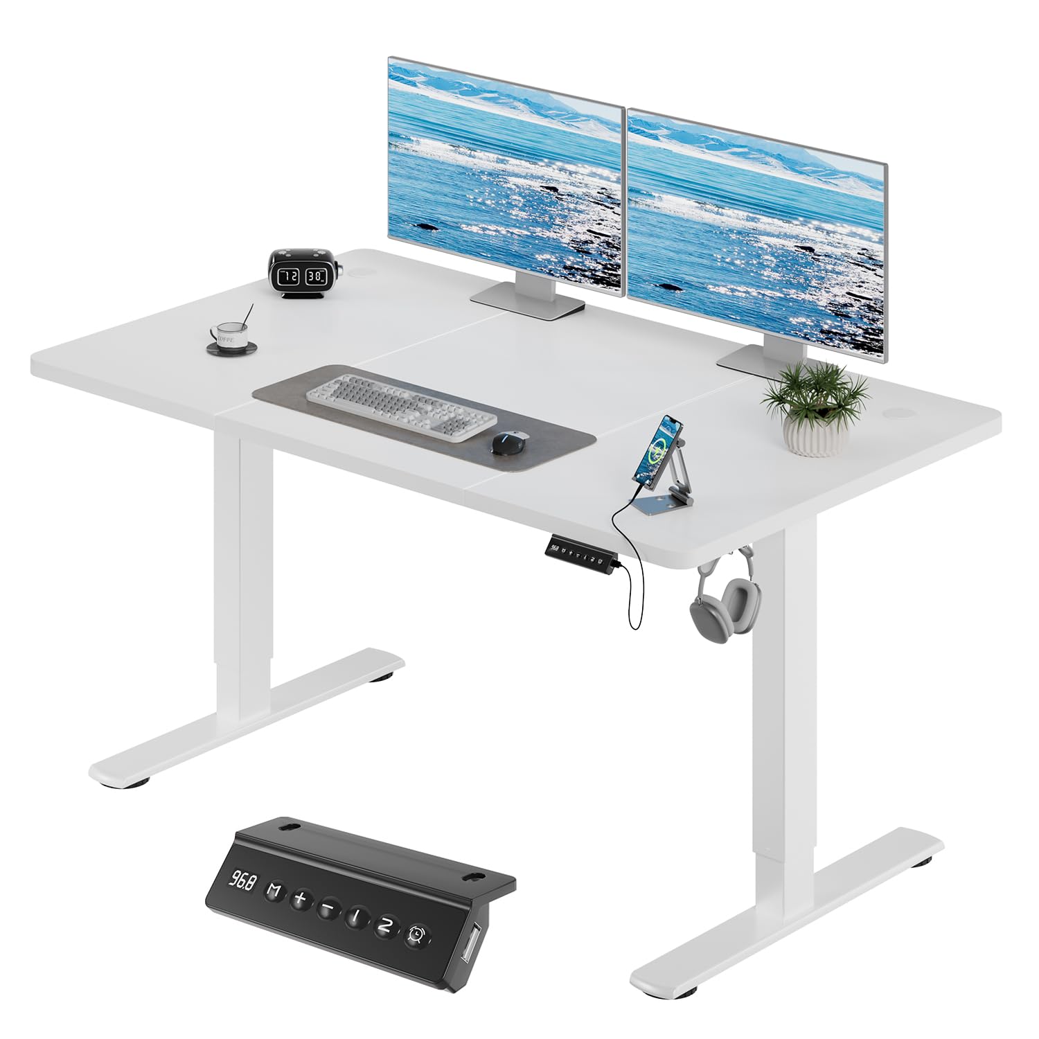 JUMMICO Höhenverstellbarer Elektrischer Schreibtisch 140 x 60 cm mit USB Ladeanschluss, Schreibtisch Höhenverstellbar, Ergonomischer Steh-Sitz Tisch Weiß