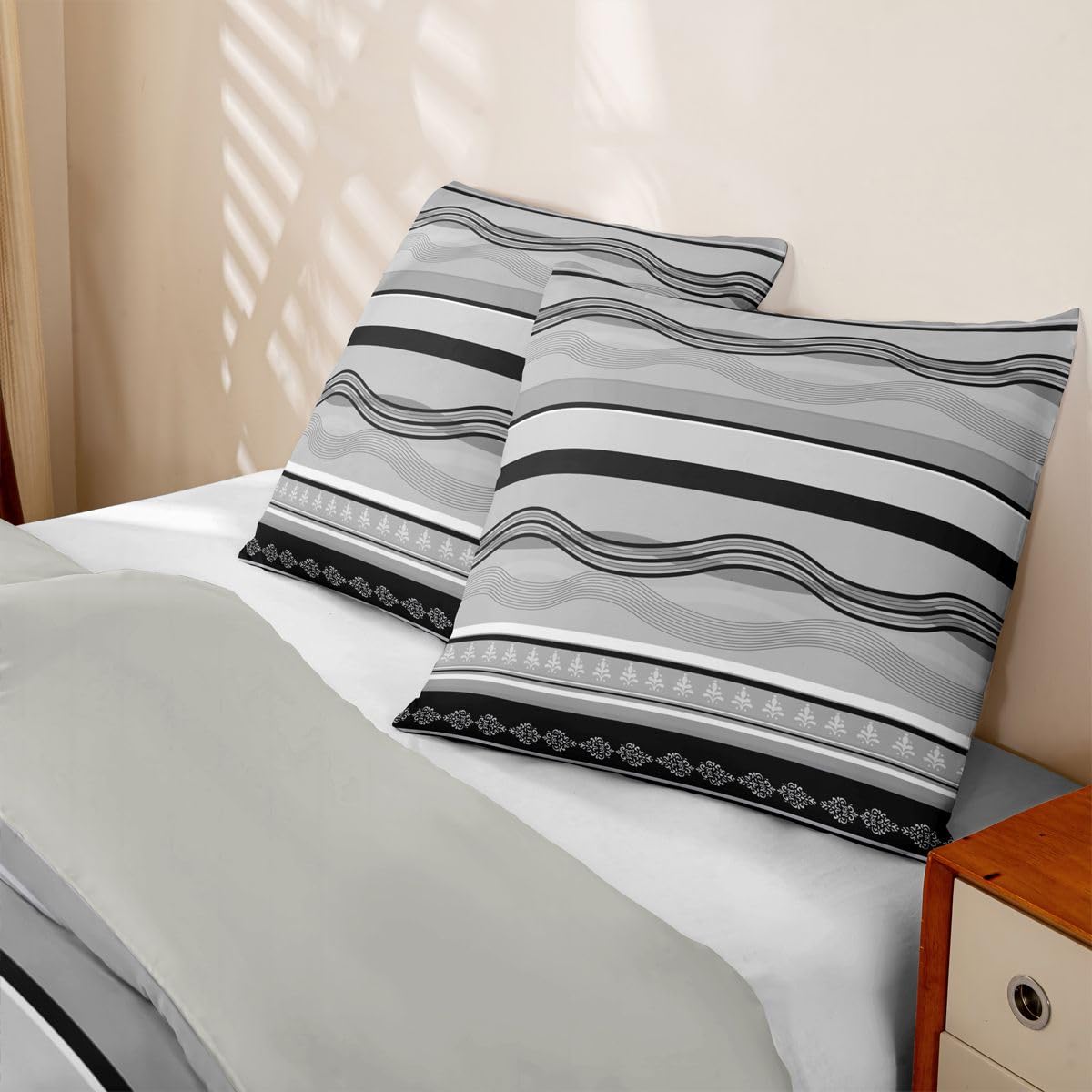 Homewish Schwarz Grau 135x200 Bettwäsche 4teilig