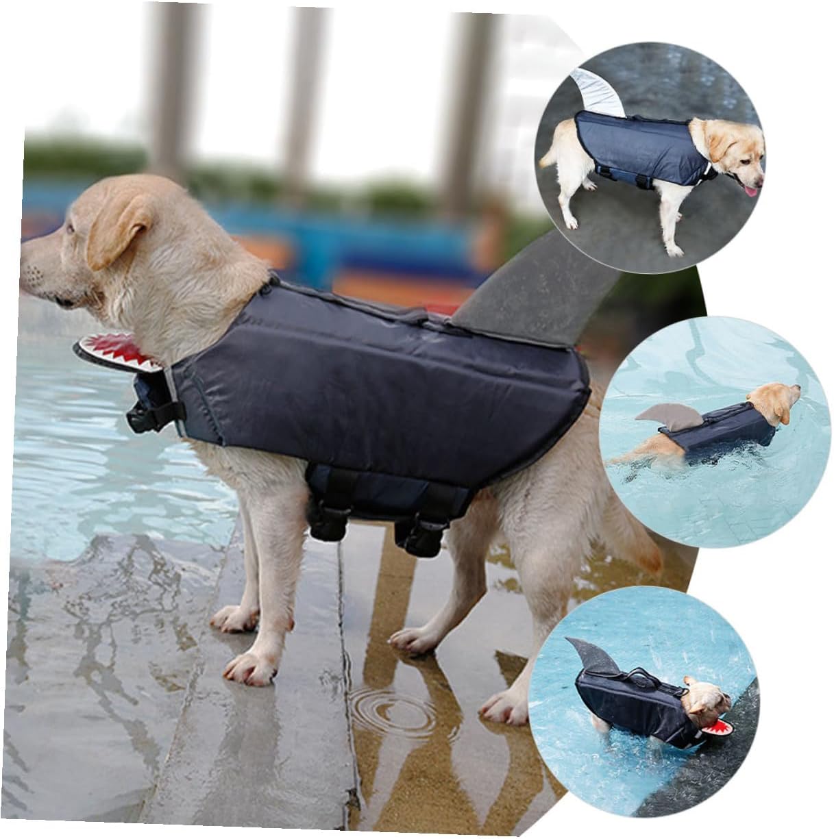 ABOOFAN Dog Swimming Suit Shark Design Reflective Safety Vest Grey XL Outdoor Training Life Jacket for Dogs Puppy Swimwear