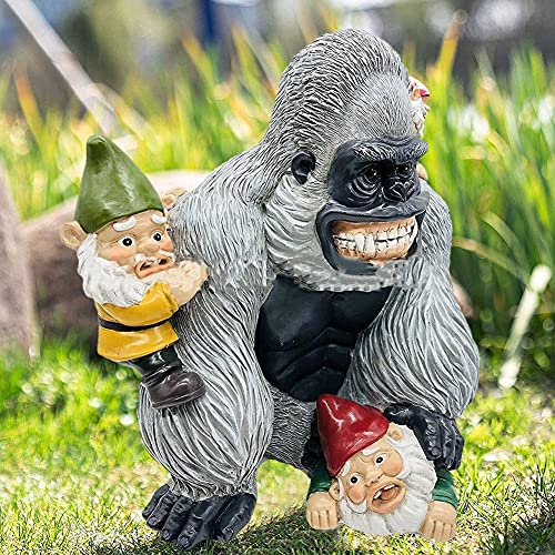 Qiansheng Funny Garden Gnome Statue Gorilla Eating Gnomes Figurine Gorilla And Gnomes Sculpture For Lawn Patio Yard Statue Decor Garden Art Outdoor Ornament Indoor Decoration #TOP4