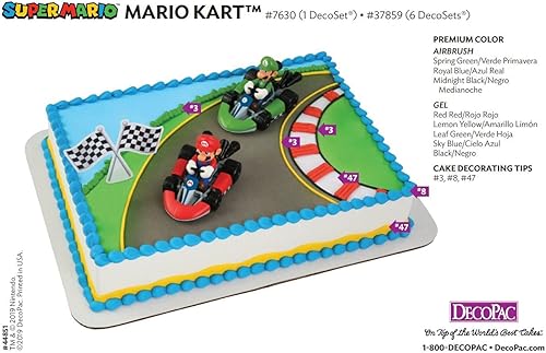 Miniatura 9 de DecoSet Super Mario Kart - Decoración para tartas 2 piezas con adornos de auto de carreras y decoración de bandera a cuadros autos coleccionables