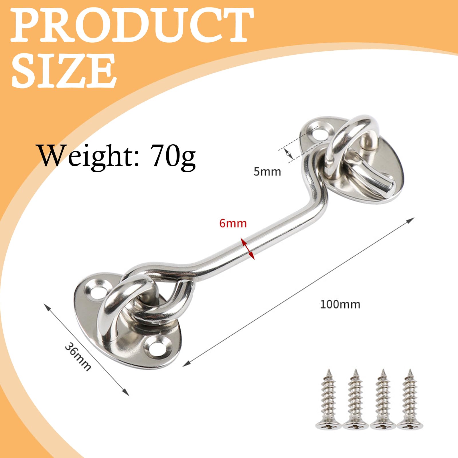 wodehahagou 3Pcs Hook and Eye Latch Door Latch Gate Hook Stainless Steel Cabin Hook Gate Hook and Eye Latch Hook Eye Latch Door Lock for Window with 12Pcs Screws - Image 2