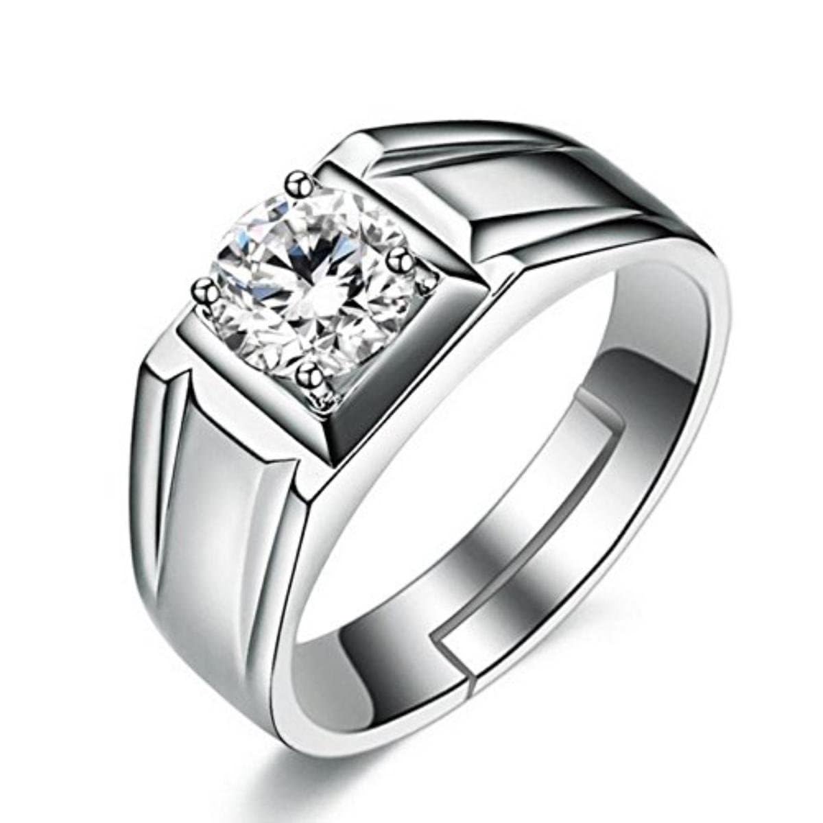 Rings for Men Mens gents Boyfriend Friends silver rings for men ring for boys American diamond AD CZ stone Stylish thumb Adjustable Platinum silver ring set finger ring combo Valentine gifts 343-image-48