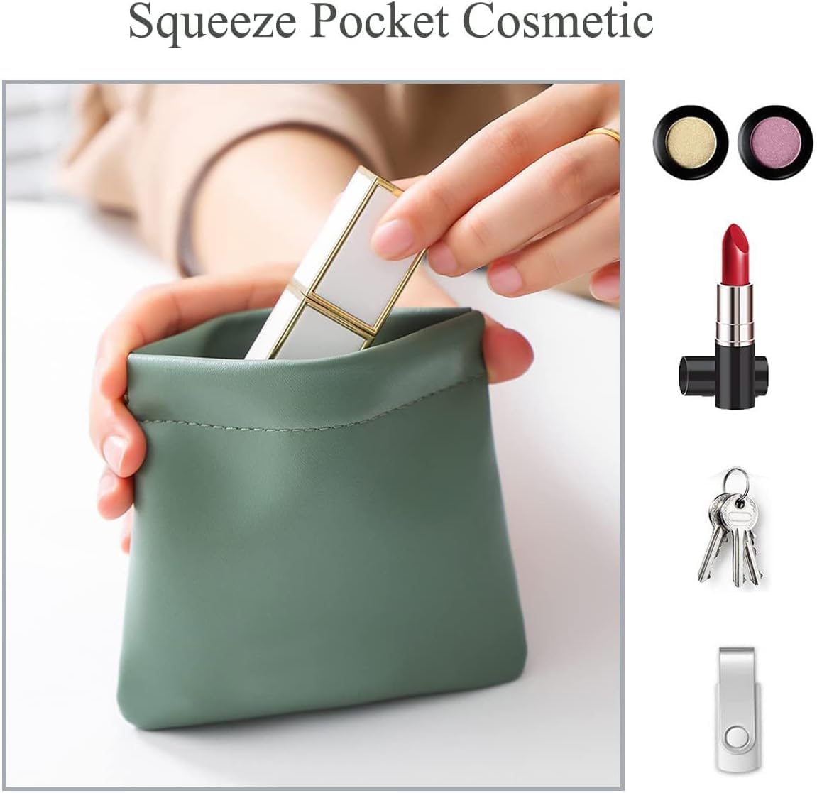 Aputue Çanta için makyaj çantası, 3 adet su geçirmez fermuarsız kendiliğinden kapanan küçük makyaj çantası, çanta için taşınabilir yumuşak pürüzsüz pouch, PU deri sıkmalı kozmetik çantaları kadınlar