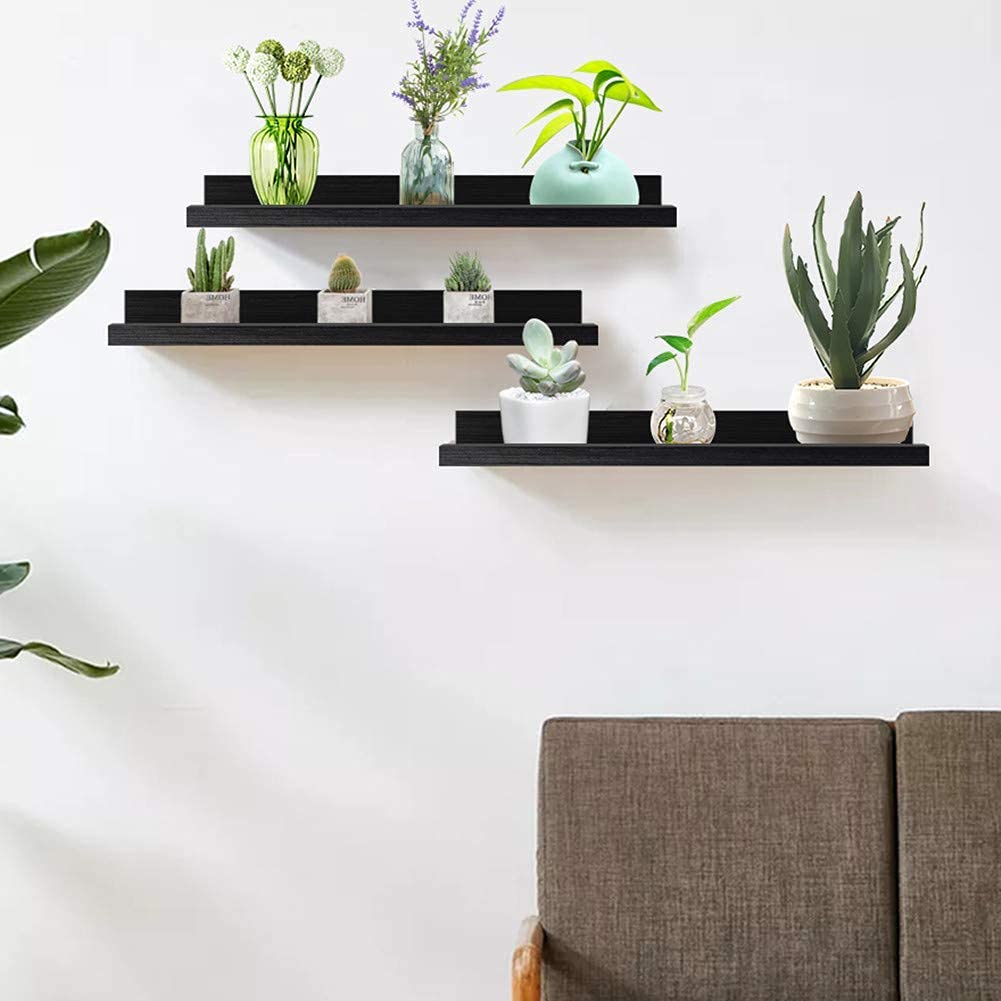 16 Inch Black Floating Shelves Set of 3, Picture Ledge Wall Mount Shelf