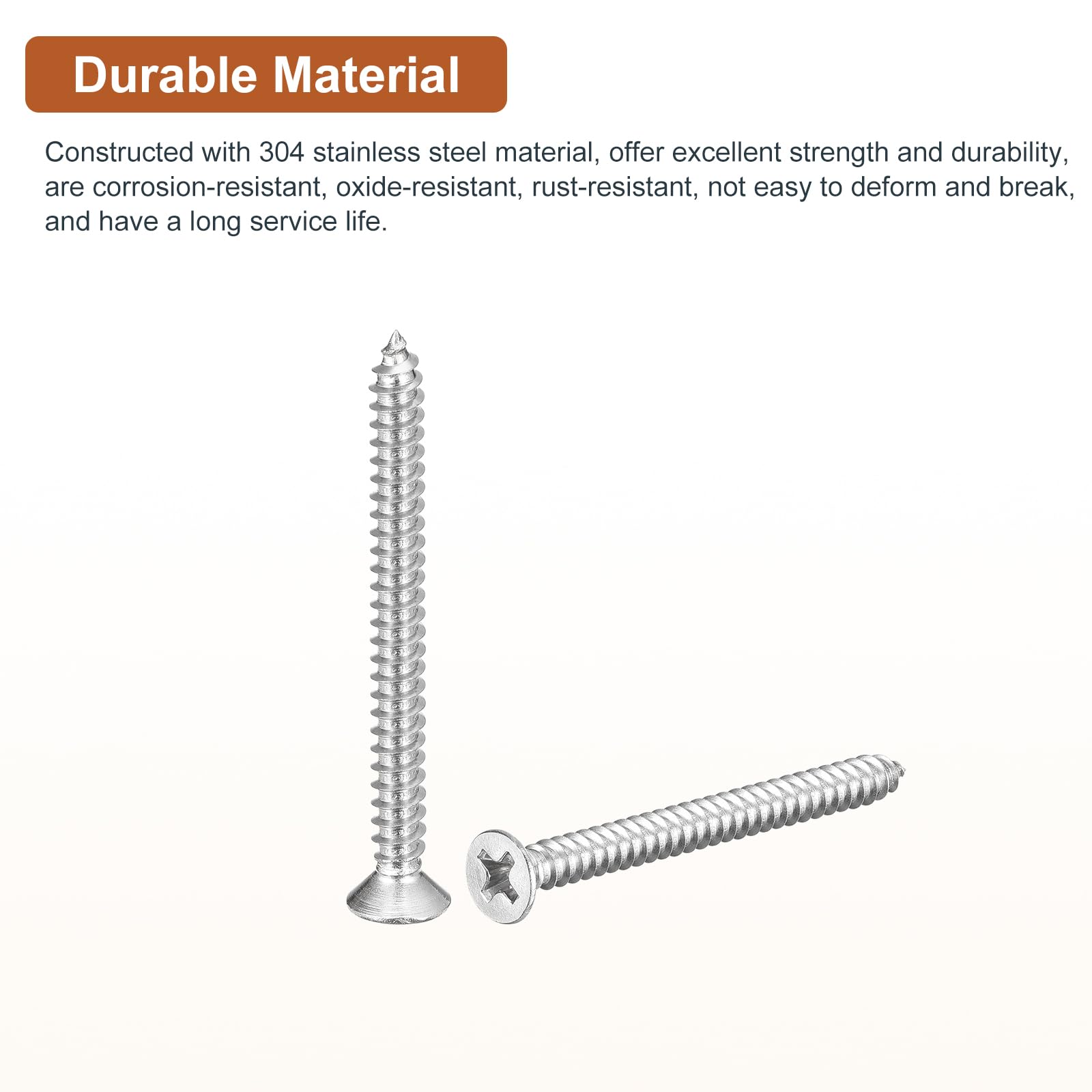DTGN 100Pcs #7x1-3/4" Flat Head Wood Screws, 304 Stainless Steel Phillips Self Tapping Screws - Good for Woodworking Furniture - Silver - Image 3