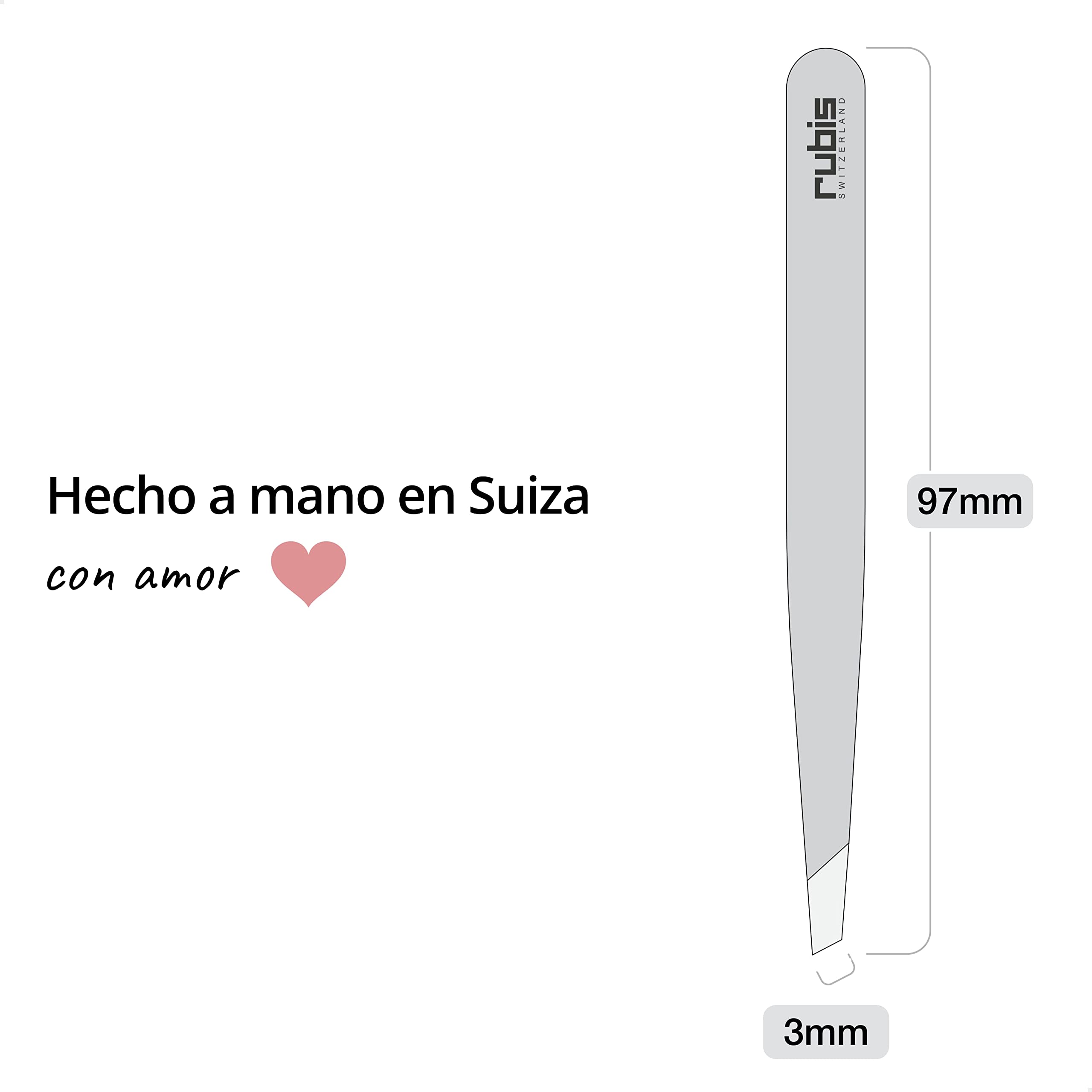 Rubis clásico - Pinzas de Depilar Profesionales - Pinza de Acero Inoxidable - Depilacion de Gran Precision para Cejas y Pelo Facial (oblicua / slant)