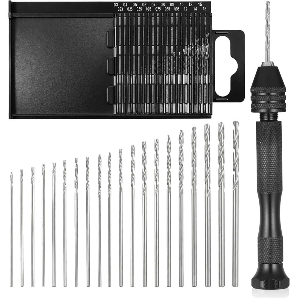 Jnchdghwa Black Carburetor Jet Mini Micro Drill Bit Set 21Pcs Metric 0.3-1.6 Mm Pin Vise Hand Drill For Wood Diy Jewelry