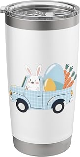 Cute bunny driving plaid truck breakfast egg carrot toddler Stainless Steel Insulated Tumbler