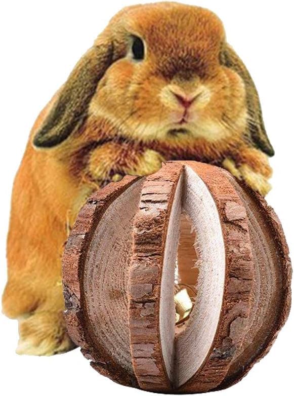 5 Pcs Hamster Chew Toys, Natural Wooden Chew Toy Set with Bell for Teeth Grinding, Dumbbell Roller Unicycle Molar Ball, Small Animals Toys for Rabbit Guinea Pig Chinchilla Gerbil Bird - Image 2