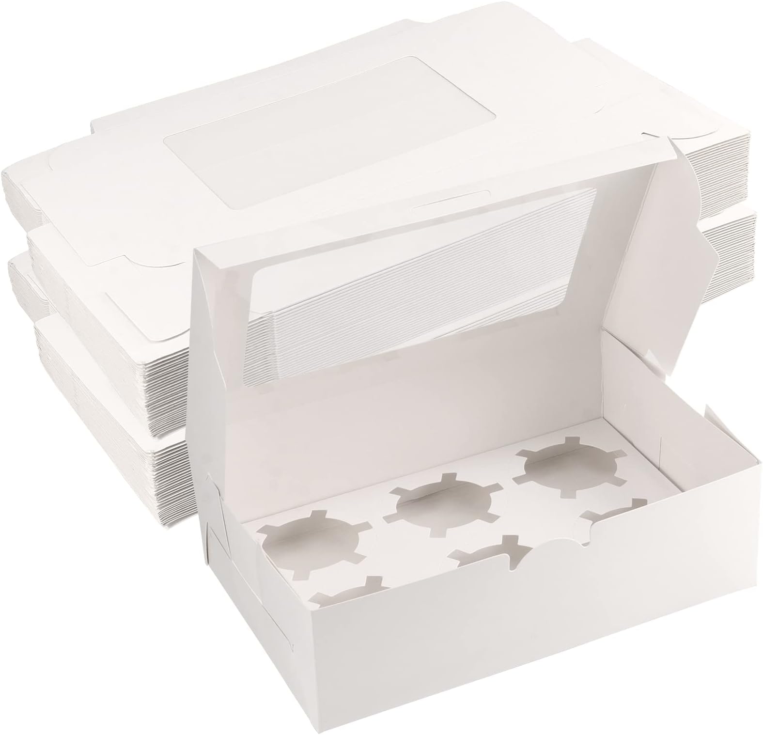 SEUNMUK 40 Pack 6 Holes White Cupcake Boxes with Window, Cardboard Cupcake Holder Carrier Storage Boxes, Bakery Box for Muffins, Mini Cake, Cookies, 23.5 x 15.8 x 7.5cm