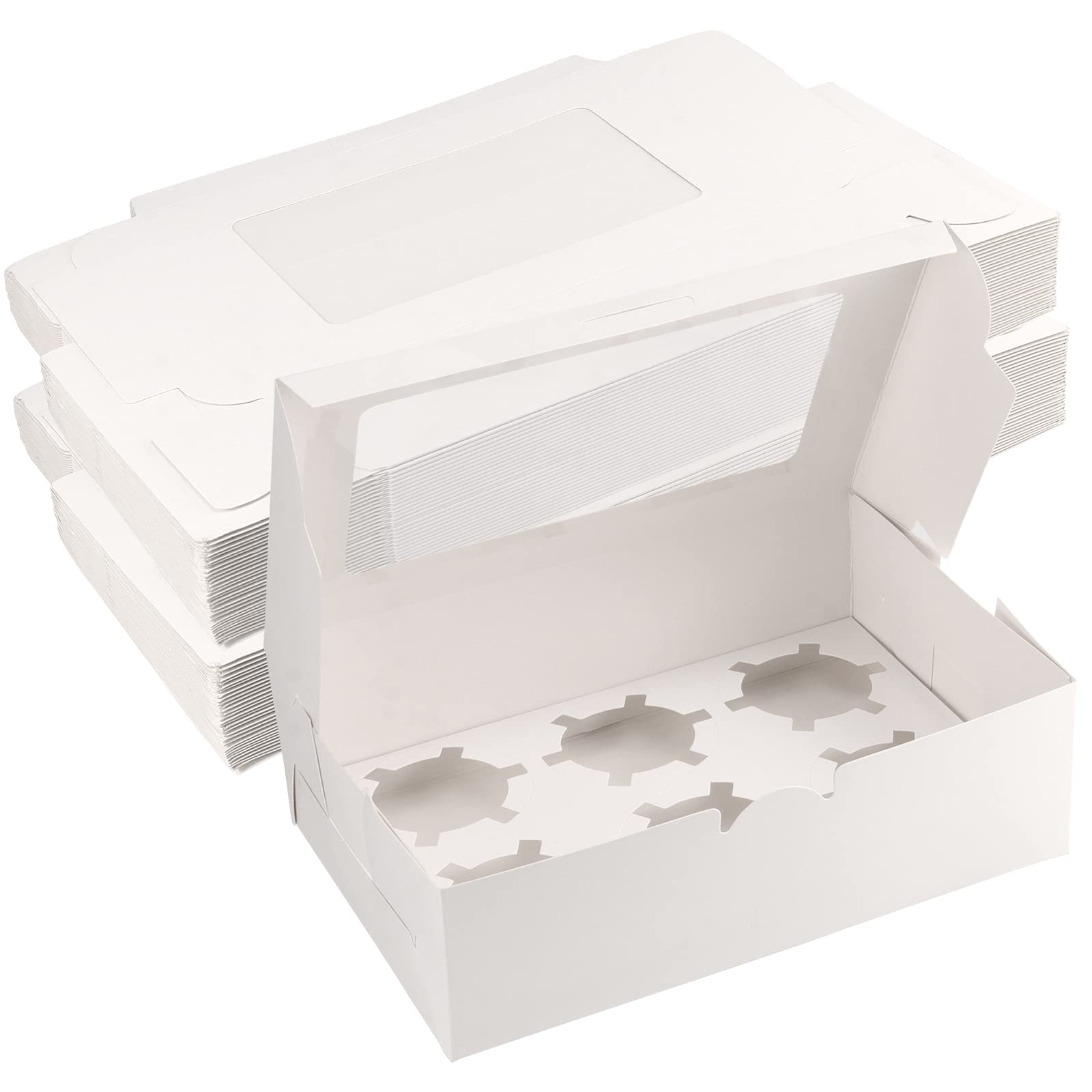 SEUNMUK 40 Pack 6 Holes White Cupcake Boxes with Window, Cardboard Cupcake Holder Carrier Storage Boxes, Bakery Box for Muffins, Mini Cake, Cookies, 23.5 x 15.8 x 7.5cm