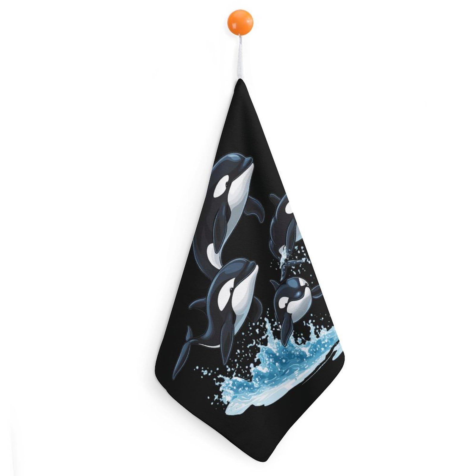 TXFBTRFSA Killer Whale Orca Whale Family Hand Towels with Hanging Loop Kitchen Towel Handkerchiefs Cleaning Cloths