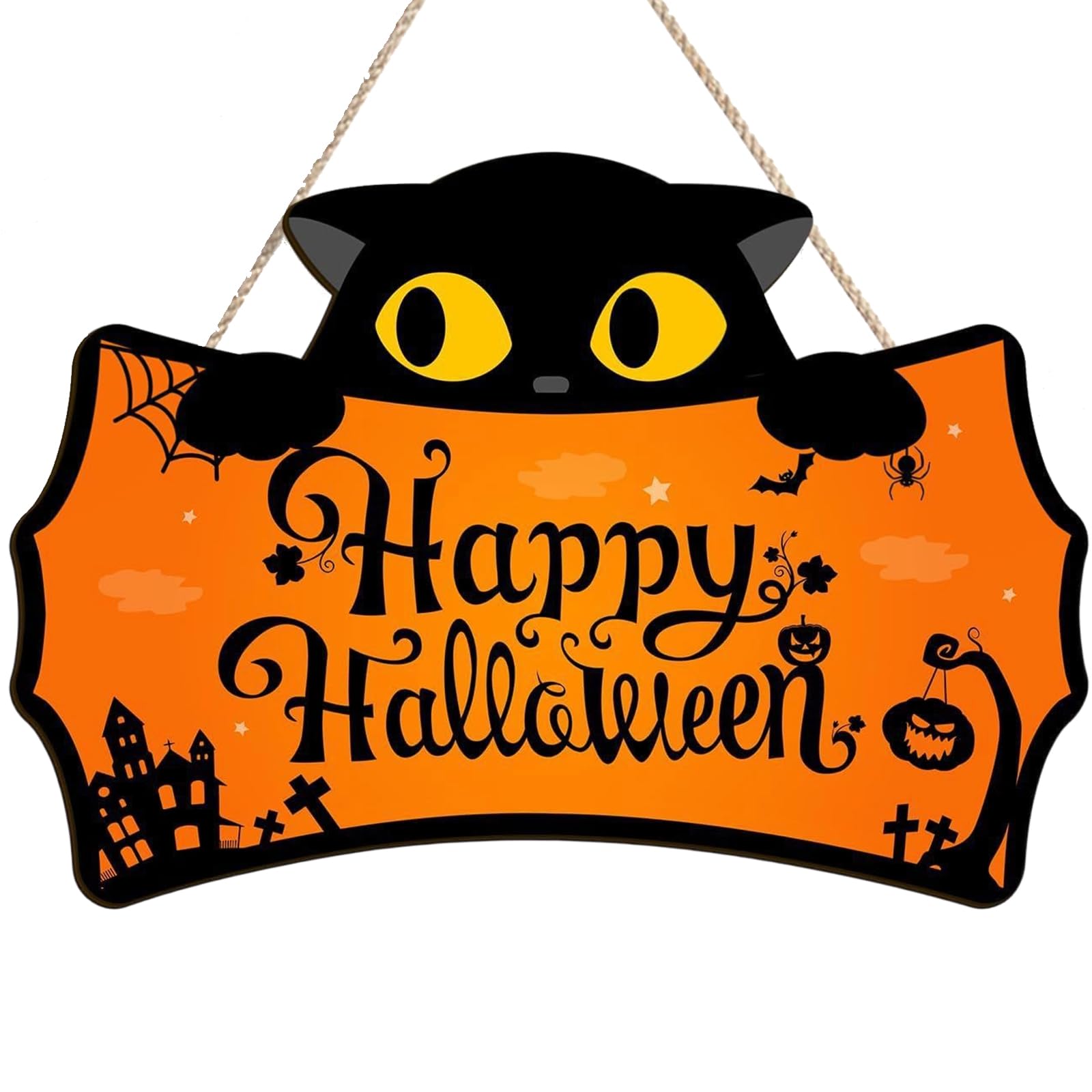 carotoe Halloween Wooden Door Hanger with Skeletons & Pumpkins Outdoor Indoor Party Decorations Party Decorations Halloween Hanging Skeleton Decoration Holiday Wooden Signboard Easy Install Decor