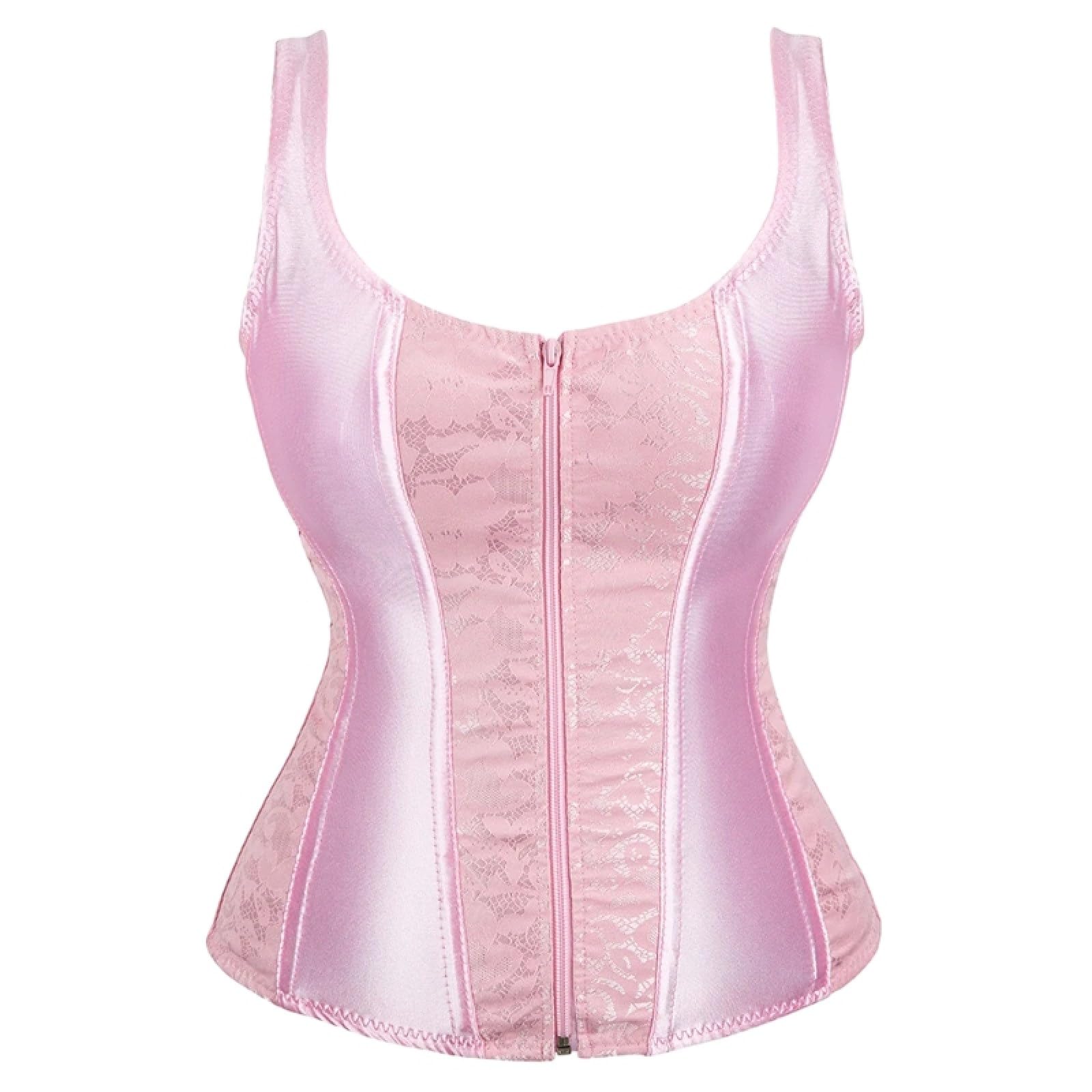 Top a Corsetto Bustier da Donna - Korset Push up Jacquard Floreale Rosa Vintage con Spalline, Intimo Modellante per Il Corpo Sottoseno per Allenamento in Vita
