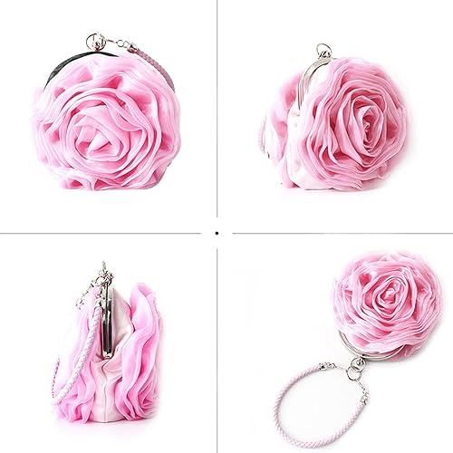 Miniatura 6 de Buddy - Bolso de mano con forma de rosa para mujer bolso de pulsera de satén suave para fiesta de boda Beige, Rojo, Plateado, Blanco, Y-(exquisito)