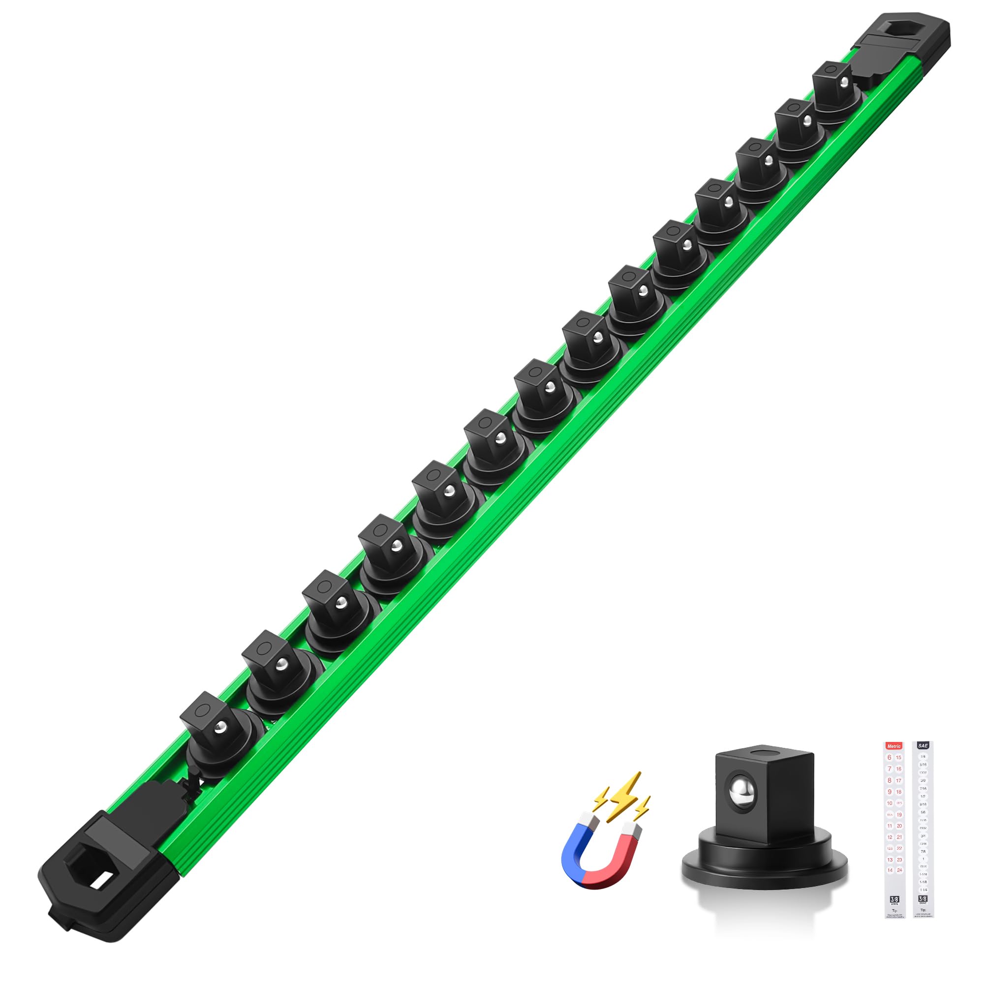 Reniteco Magnetic Socket Organizer, 3/8” Aluminum Alloy Rail, 14 Clips