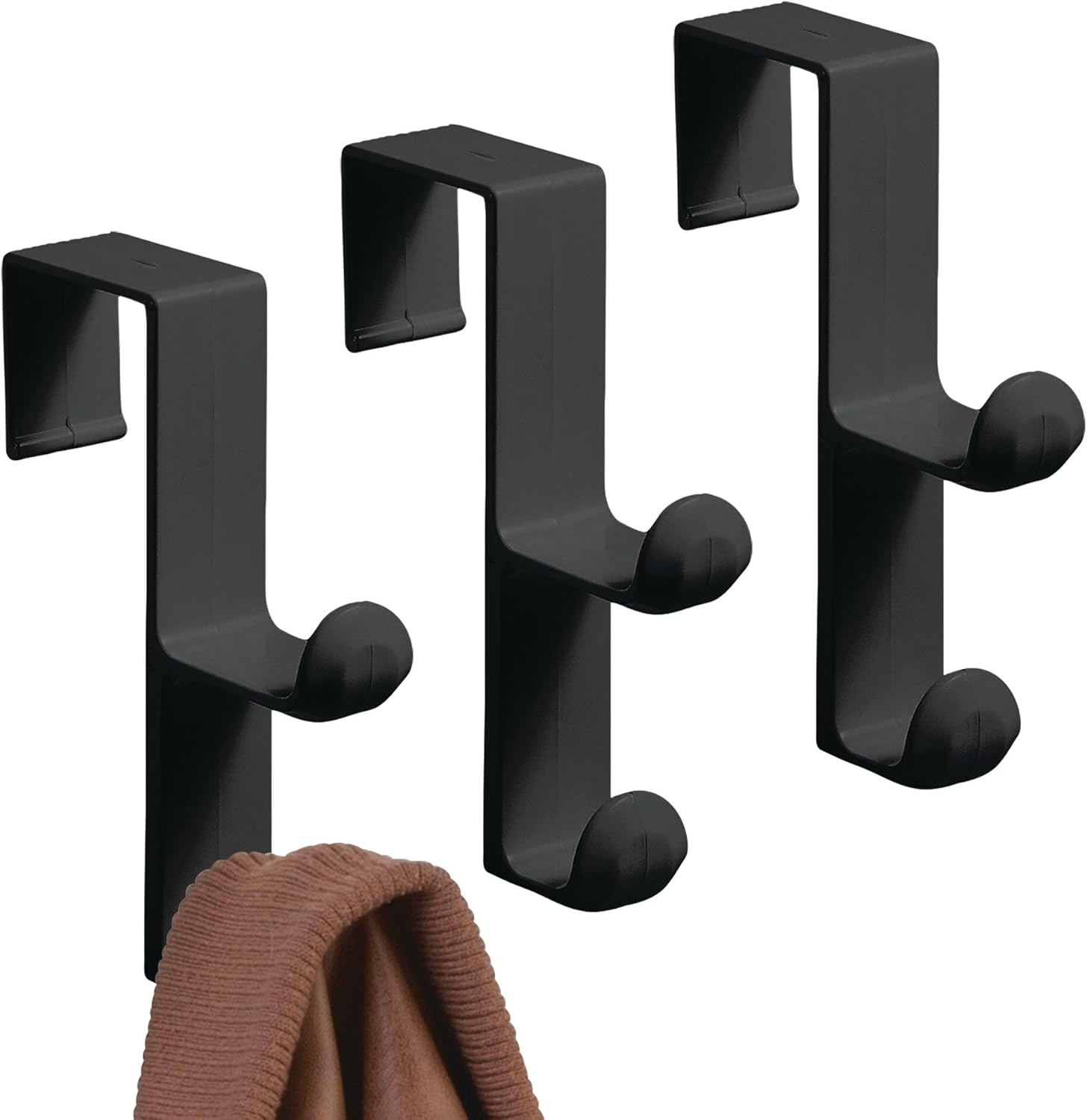 iDesign 3-Pack Over Door Double Hook for Closet, Bathroom, or Dorm, Small Over-The-Door Hanger, Black iDesign 3-Pack Over Door Double Hook for Closet, Bathroom, or Dorm, Small Over-The-Door Hanger, Black