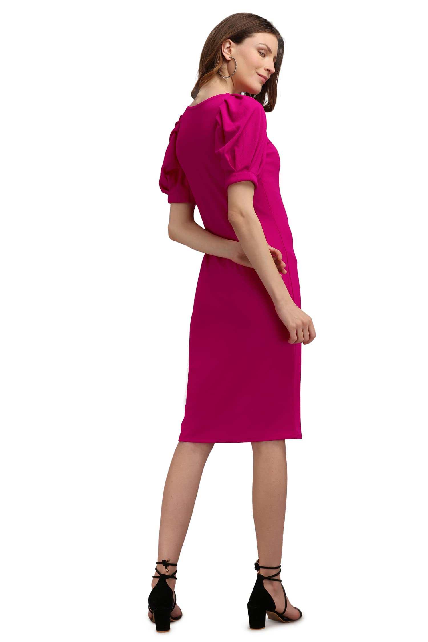 Purvaja Womens Bodycon Knee Length Dress (Ruby-564-Pink_Pink_Medium)