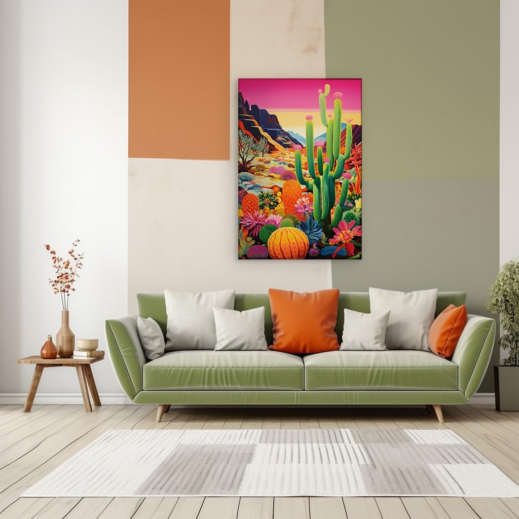 Canvas for Living Room. Sunset Serenade in Cactus Valley A Symphony of Color and Contrast, 27 x 18 inch Canvas Wall Art - Beach Sunsets and Sunrises - Modern Home Decor