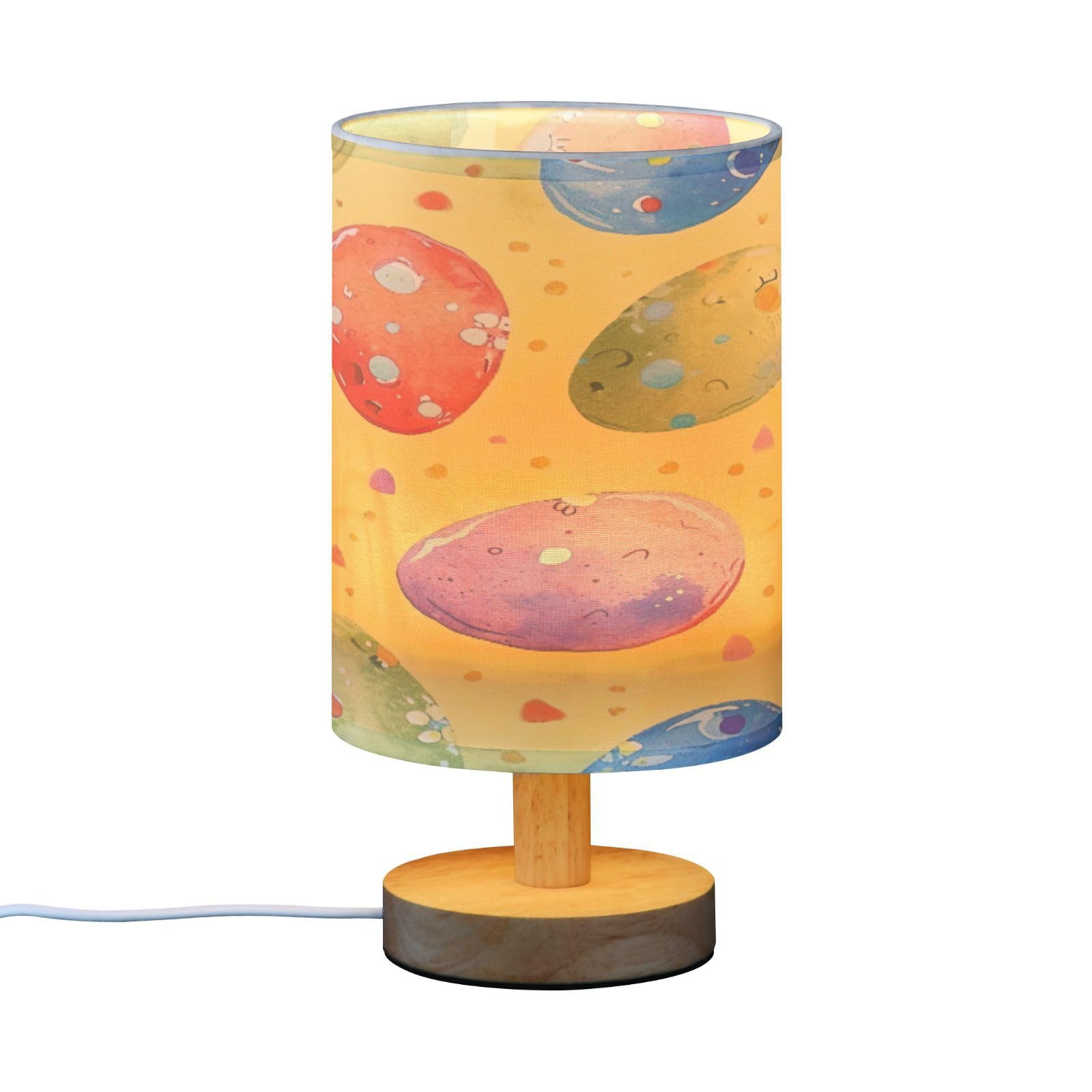 SDMKA Colorful Eggs Bedside Table Lamp for Bedroom, Minimalist Nightstand Lamp with Round Fabric Shade for Living Room, Office, No Bulb Required