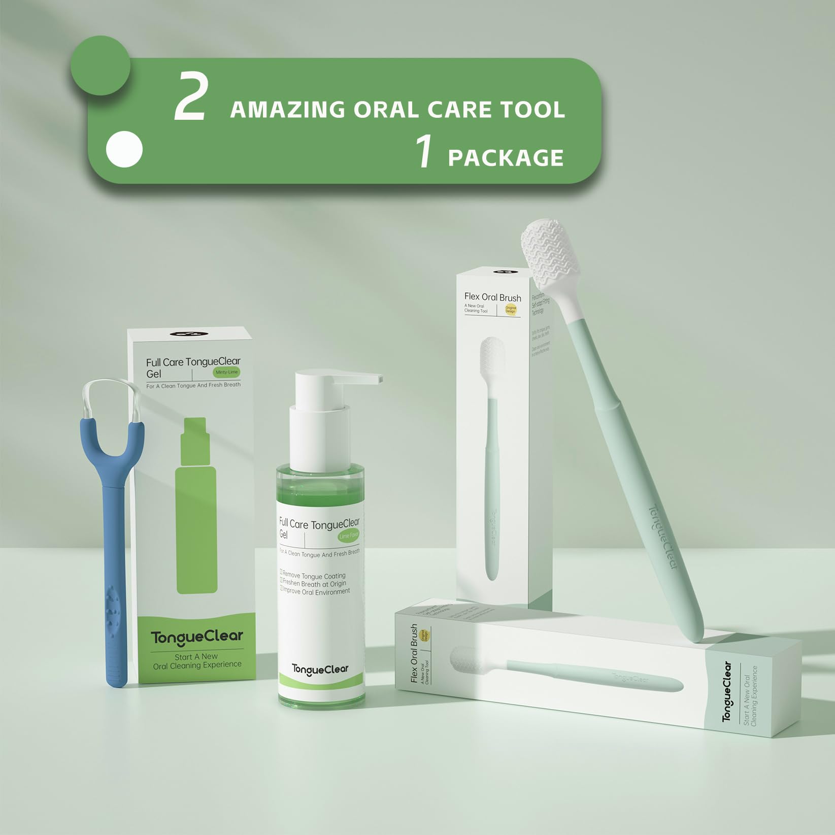 Tongueclear Combo eficaz de raspador de lengua y cepillo oral para adultos, limpiador ergonómico de lengua que promueve un aliento más fresco, paquete de limpiador de mucosa oral, esencial para el