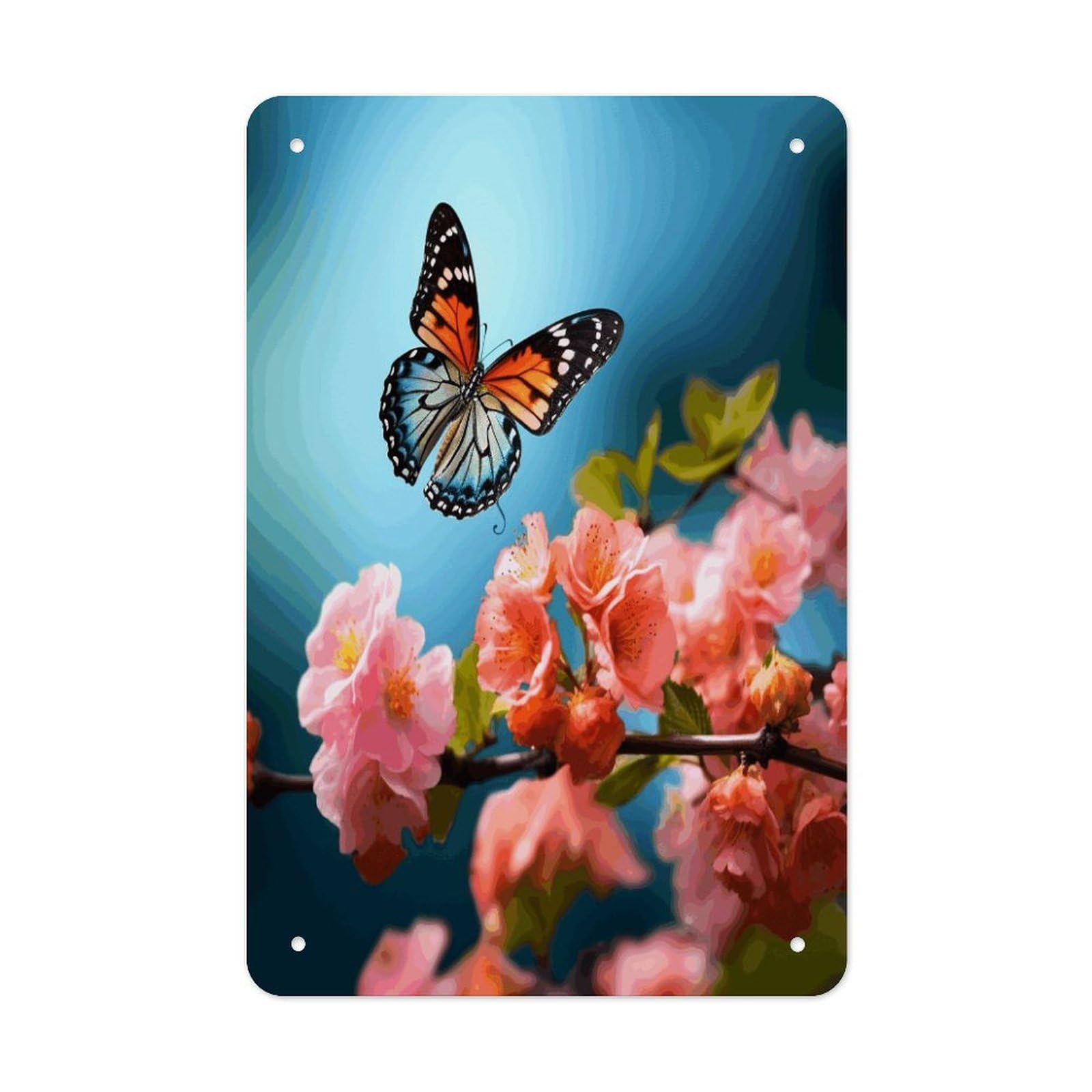 Butterfly With Flowers Metal Tin Sign Wall Decor Funny Retro Sign Weatherproof Metal Wall Art for Indoor Or Outdoor Retro Tin Signs for Kitchen Office Home Bar Decor 11.8 X 7.9 Inch