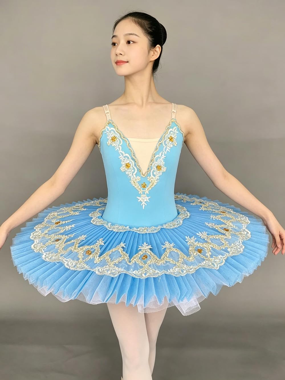 Abito da Ballo tutù per Bambine Abito da Festa da Ballerina Costume da Gara di Danza Classica per Bambini Abito da Allenamento per Spettacoli(130Cm)